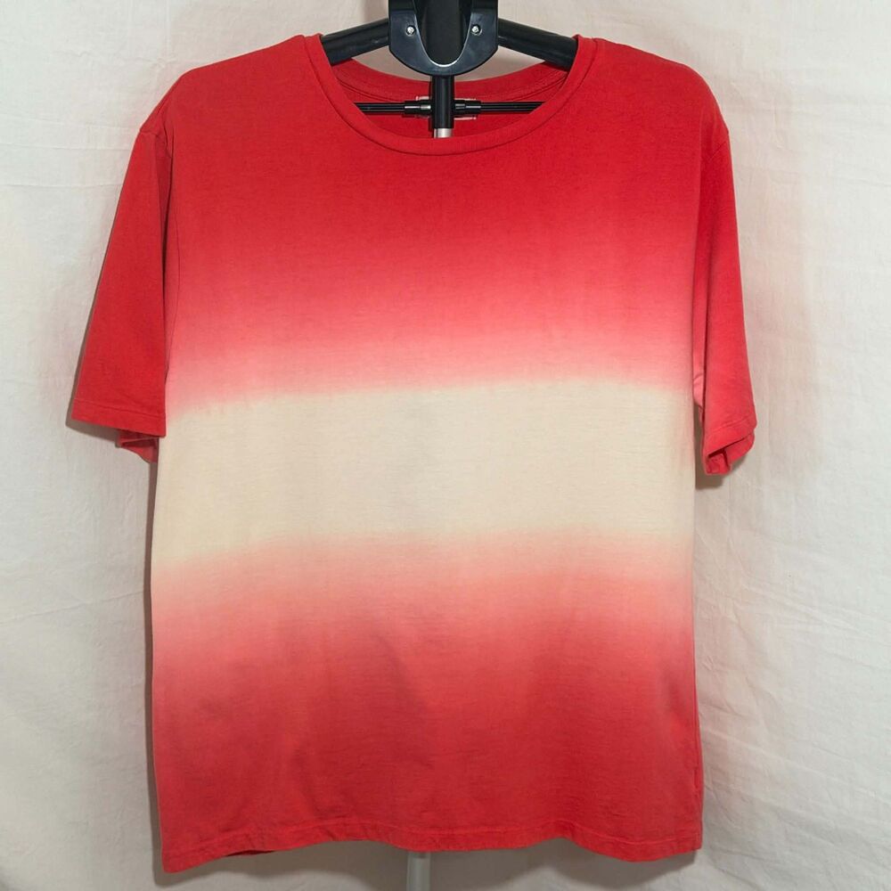 Zenana Womens Large Red Dip Dye Ombre T-Shirt 100% Cotton Short Sleeve Tee L